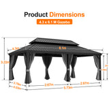 Patioslife Luxury Haven Hardtop Gazebo with sides & Drainage Gutters, 120×120mm Aluminum Posts| Most Popular Choice for Garden or Backyard