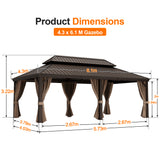 Patioslife Luxury Haven Hardtop Gazebo with sides & Drainage Gutters, 120×120mm Aluminum Posts| Most Popular Choice for Garden or Backyard