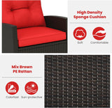 3-Piece Outdoor Wicker Rocking Chair Set – Patio Furniture with Soft Cushions & Glass Coffee Table – Rattan Bistro Set for Porch, Balcony, Garden, or Poolside