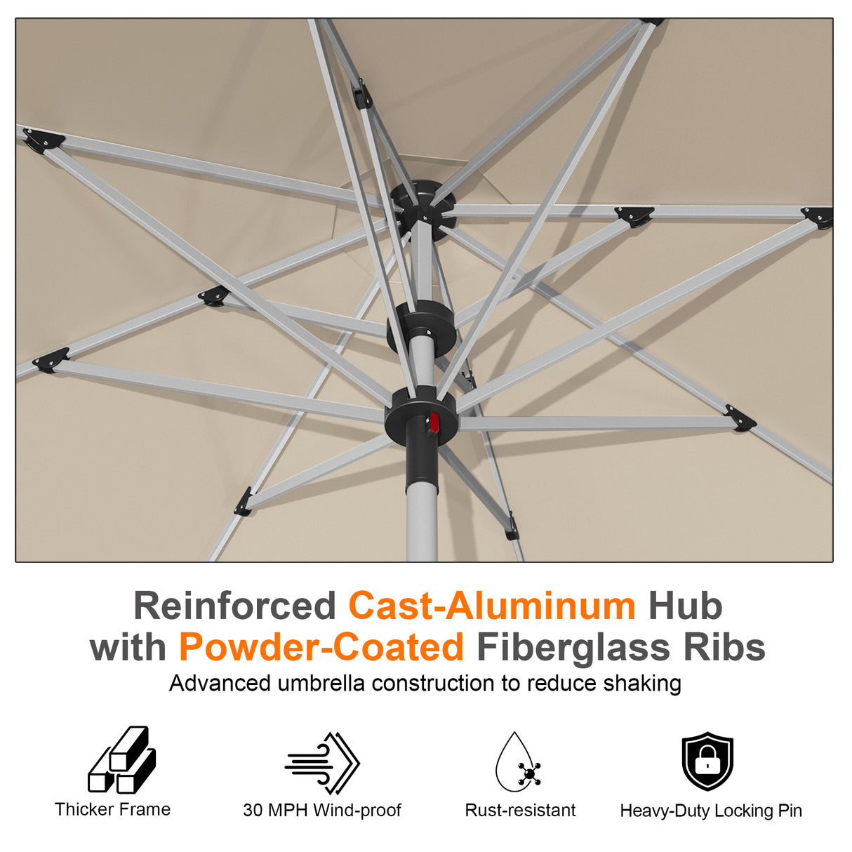 Patioslife Garden Parasol — Square & Round | Heavy-Duty Aluminium Pole, Double Vent Canopy | 2.7m, 3m & 3.35m