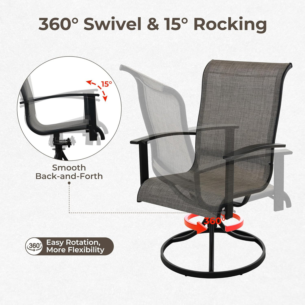 Outdoor Swivel Rocking Patio Dining Chairs Set of 2 – Textilene Patio Rockers with Sturdy Metal Frame for Garden, Deck, or Backyard