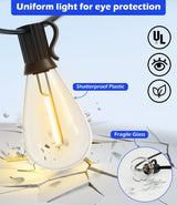 Patioslife™|LED Outdoor String Lights with Shatterproof Edison Bulbs – Waterproof, Commercial Grade 2700K Patio Lights for Garden, Porch & Deck Decor