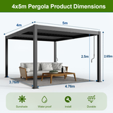 Patioslife Atlantic™，Louvered Pergola，Aluminium Frame，Adjustable Roof，Built-In LED Lights，Freestanding Design，All-Weather Shelter，Deck Pergola，Patio Pavilion，Poolside Shade，Outdoor Entertaining，Weatherproof，Sunshade & Rain Protection，Modern Outdoor Furniture，Luxury Patio Structure，Contemporary Design，Premium Outdoor Living,4*5m
