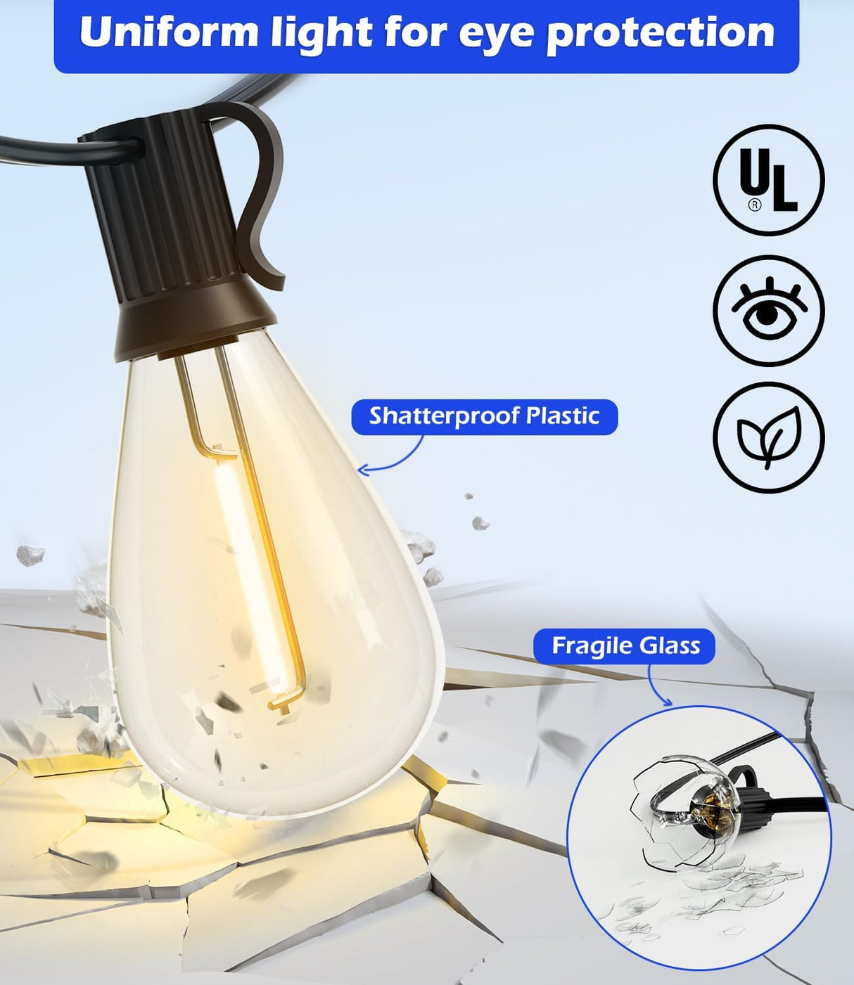 Patioslife™|LED Outdoor String Lights with Shatterproof Edison Bulbs – Waterproof, Commercial Grade 2700K Patio Lights for Garden, Porch & Deck Decor