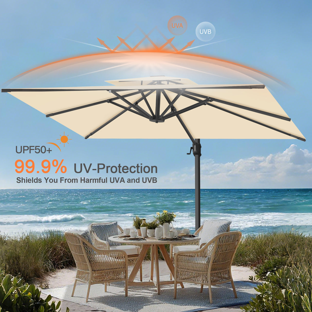 Patioslife Aegis Pro All-weather Cantilever Parasol , Reinforced & Powder-Coated Aluminium Ribs and Pole — Perfect for Garden & Patio