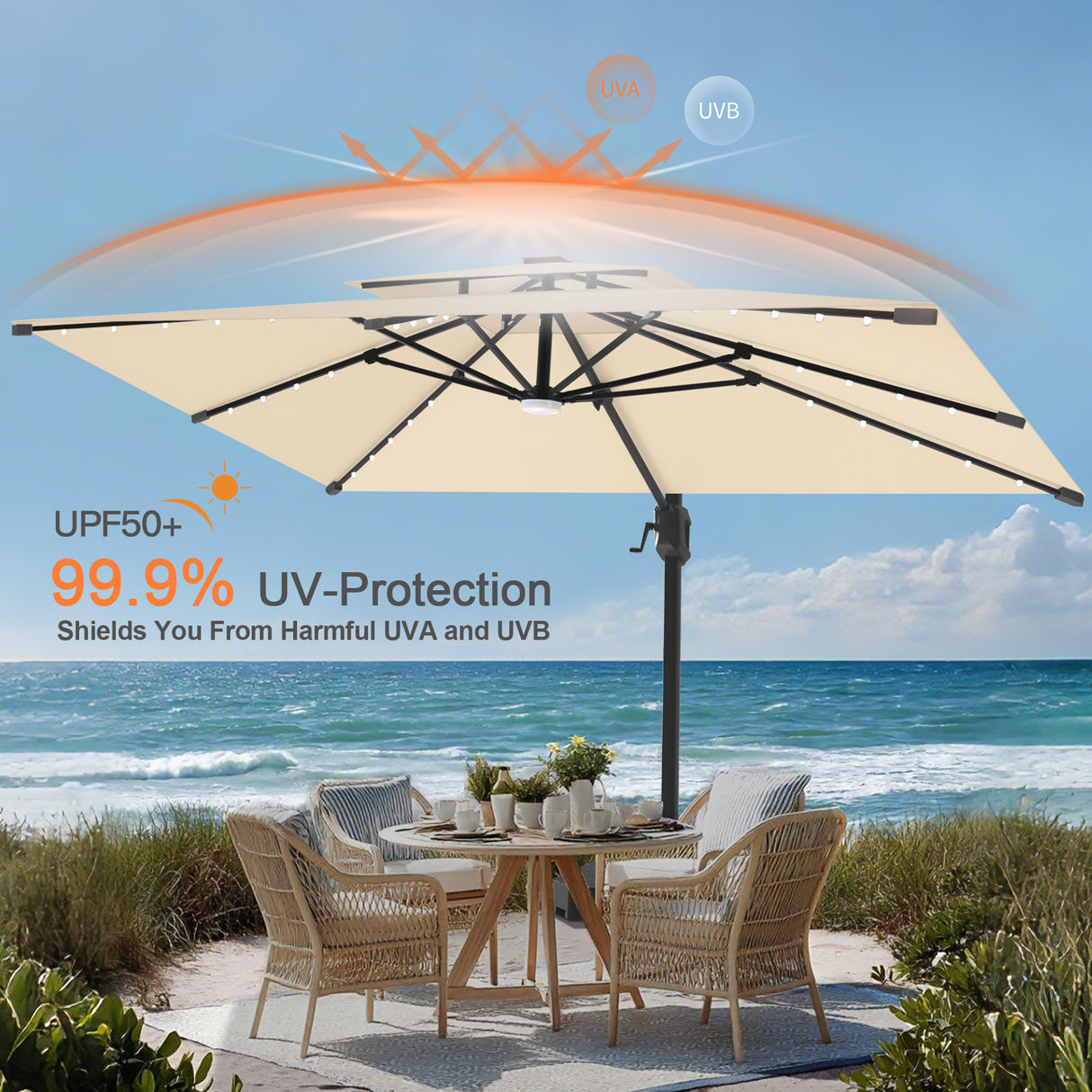 Patioslife Aegis Pro All-weather Cantilever Parasol with LED Lights, Reinforced & Powder-Coated Aluminium Ribs and Pole — Perfect for Garden & Patio