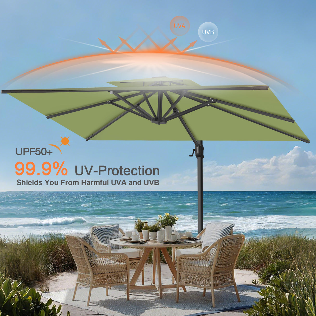 Patioslife Aegis Pro All-weather Cantilever Parasol , Reinforced & Powder-Coated Aluminium Ribs and Pole — Perfect for Garden & Patio