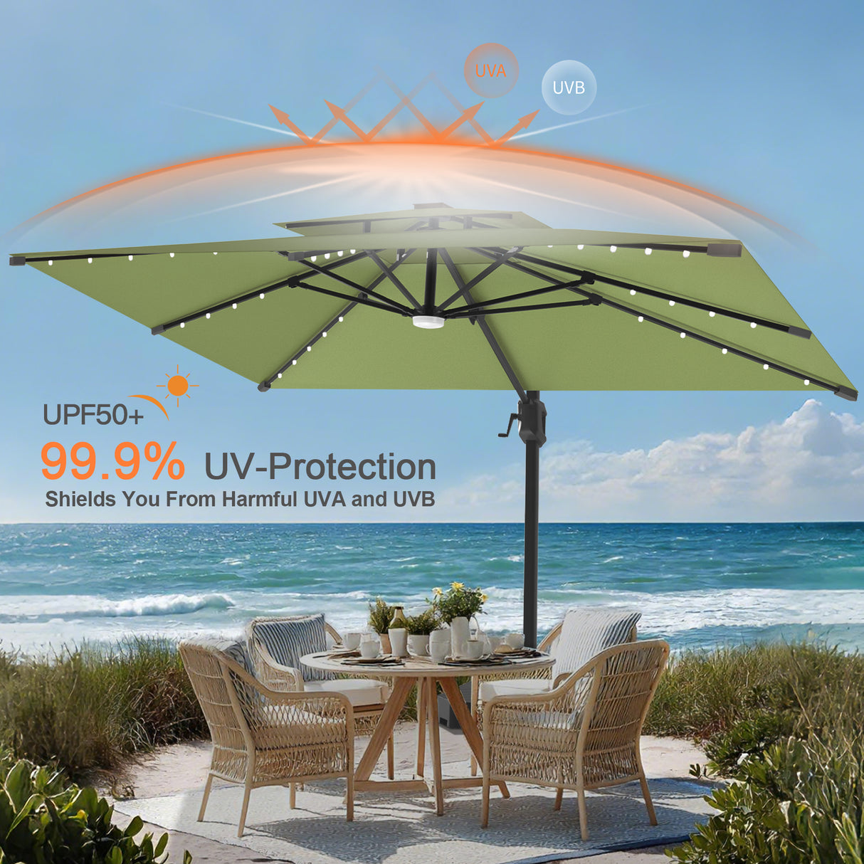 Patioslife Aegis Pro All-weather Cantilever Parasol with LED Lights, Reinforced & Powder-Coated Aluminium Ribs and Pole — Perfect for Garden & Patio