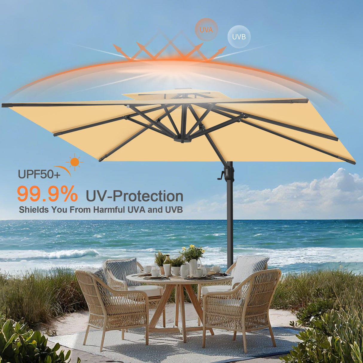 Patioslife Aegis Pro All-weather Cantilever Parasol , Reinforced & Powder-Coated Aluminium Ribs and Pole — Perfect for Garden & Patio