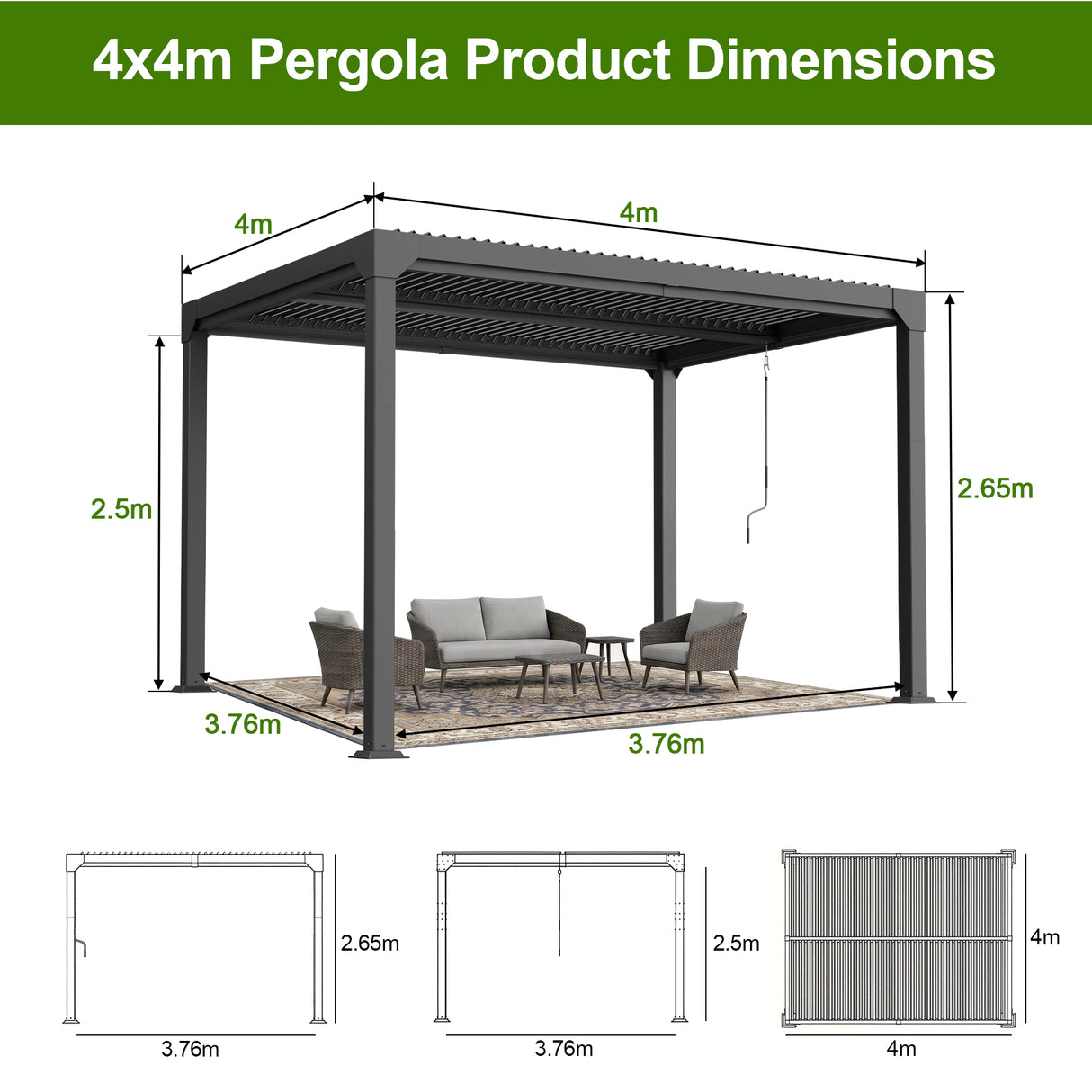 Patioslife Atlantic Premium Louvered Pergola with Adjustable Roof Panels, Integrated Gutter System & Freestanding All-Weather Outdoor Shelter for Patio, Deck & Poolside