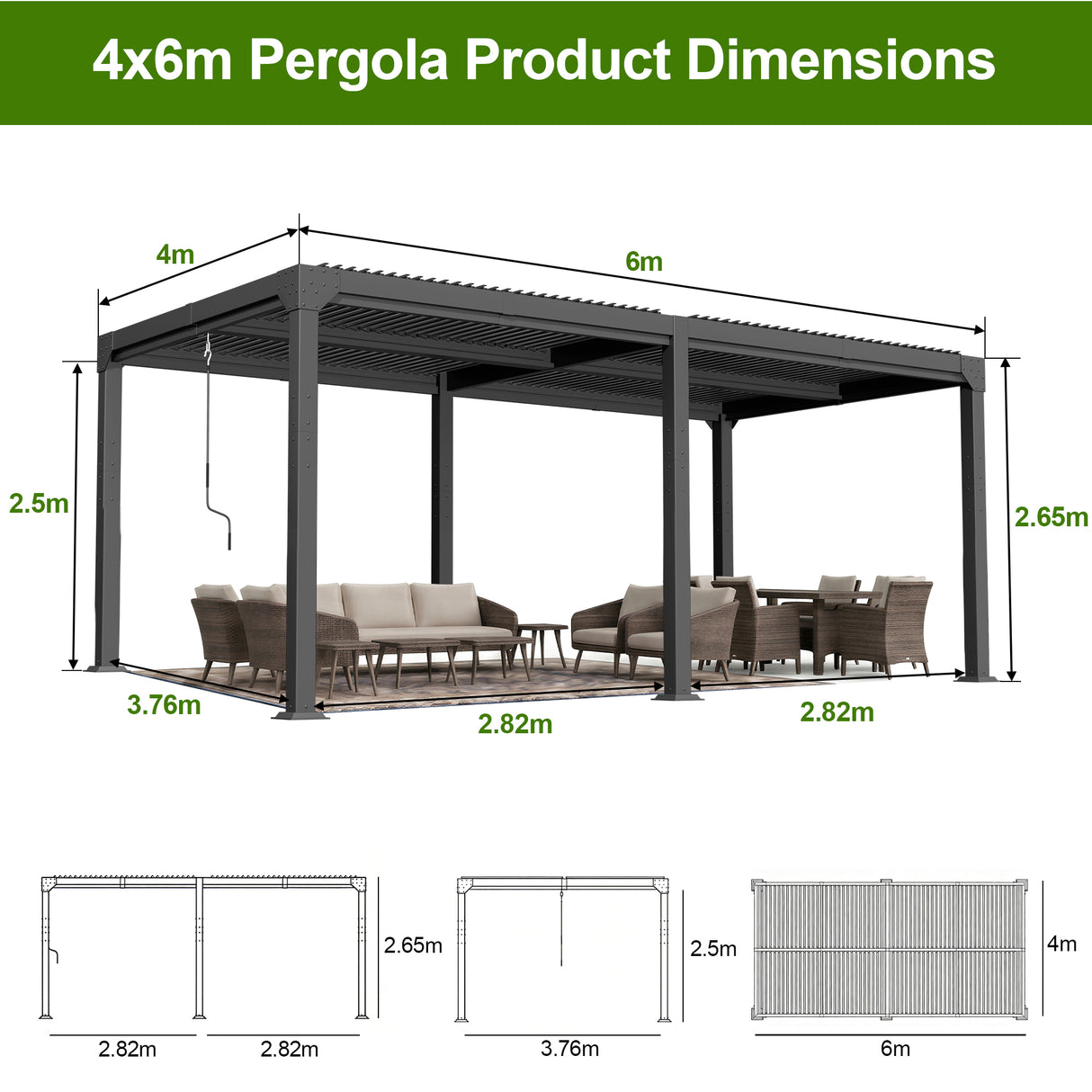 Patioslife Atlantic Premium Louvered Pergola with Adjustable Roof Panels, Integrated Gutter System & Freestanding All-Weather Outdoor Shelter for Patio, Deck & Poolside