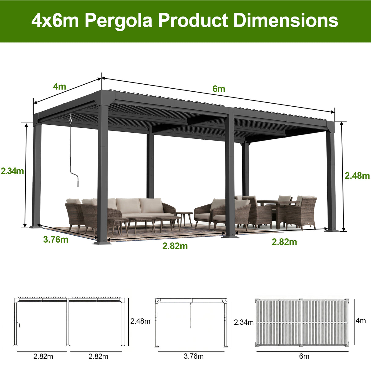 Patioslife Atlantic Premium Louvered Pergola with Adjustable Roof Panels, Integrated Gutter System & Freestanding All-Weather Outdoor Shelter for Patio, Deck & Poolside