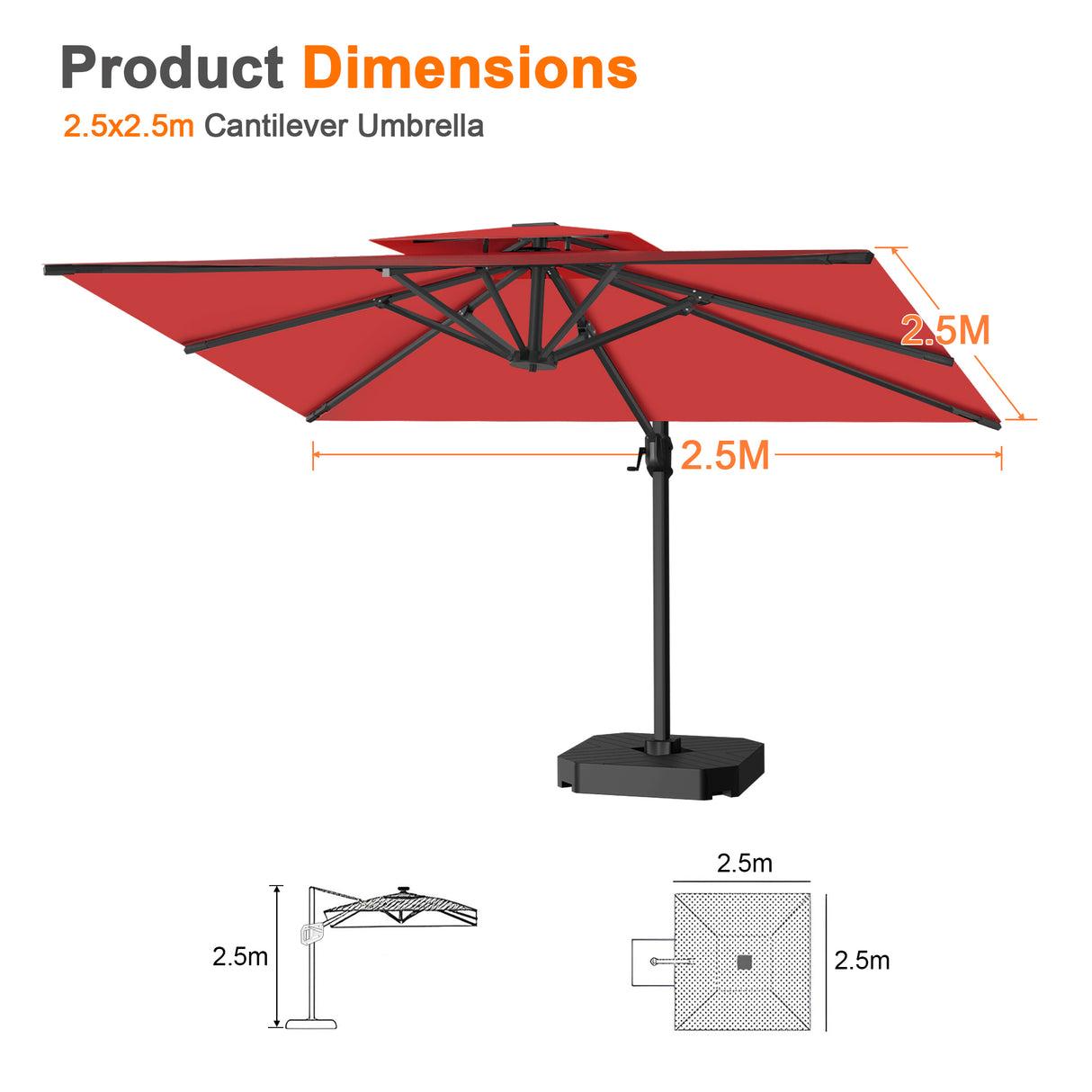 Patioslife Aegis Pro All-weather Cantilever Parasol , Reinforced & Powder-Coated Aluminium Ribs and Pole — Perfect for Garden & Patio
