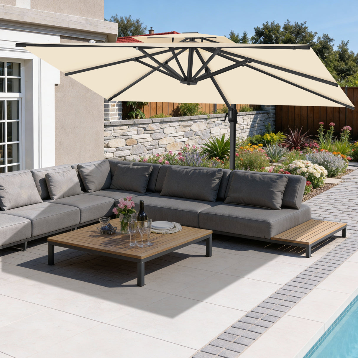 Patioslife Aegis Pro All-weather Cantilever Parasol , Reinforced & Powder-Coated Aluminium Ribs and Pole — Perfect for Garden & Patio
