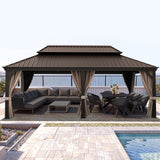 Patioslife Haven Hardtop Gazebo – Heavy-Duty Aluminium Frame, Double-Vented Roof & Curtains, Patio Pergola for Garden or Backyard