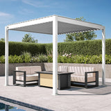 Patioslife Atlantic™，Louvered Pergola，Aluminium Frame，Adjustable Roof，Built-In LED Lights，Freestanding Design，All-Weather Shelter，Deck Pergola，Patio Pavilion，Poolside Shade，Outdoor Entertaining，Weatherproof，Sunshade & Rain Protection，Modern Outdoor Furniture，Luxury Patio Structure，Contemporary Design，Premium Outdoor Living,white