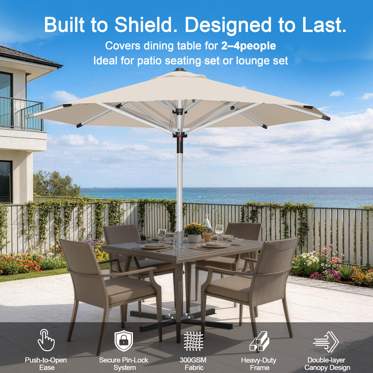 Patioslife Garden Parasol — Square & Round | Heavy-Duty Aluminium Pole, Double Vent Canopy | 2.7m, 3m & 3.35m