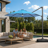 Patioslife Aegis Pro Round Cantilever Patio Umbrella with Solar LED Lights & Shade Protection