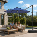 Patioslife Aegis Pro Round Cantilever Patio Umbrella with Solar LED Lights & Shade Protection