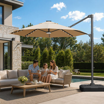Patioslife Aegis Pro Round Cantilever Patio Umbrella with Solar LED Li – UK -Patioslife
