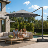 Patioslife Aegis Pro Round Cantilever Patio Umbrella with Solar LED Lights & Shade Protection