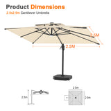 Patioslife Aegis Pro All-weather Cantilever Parasol with LED Lights, Reinforced & Powder-Coated Aluminium Ribs and Pole — Perfect for Garden & Patio