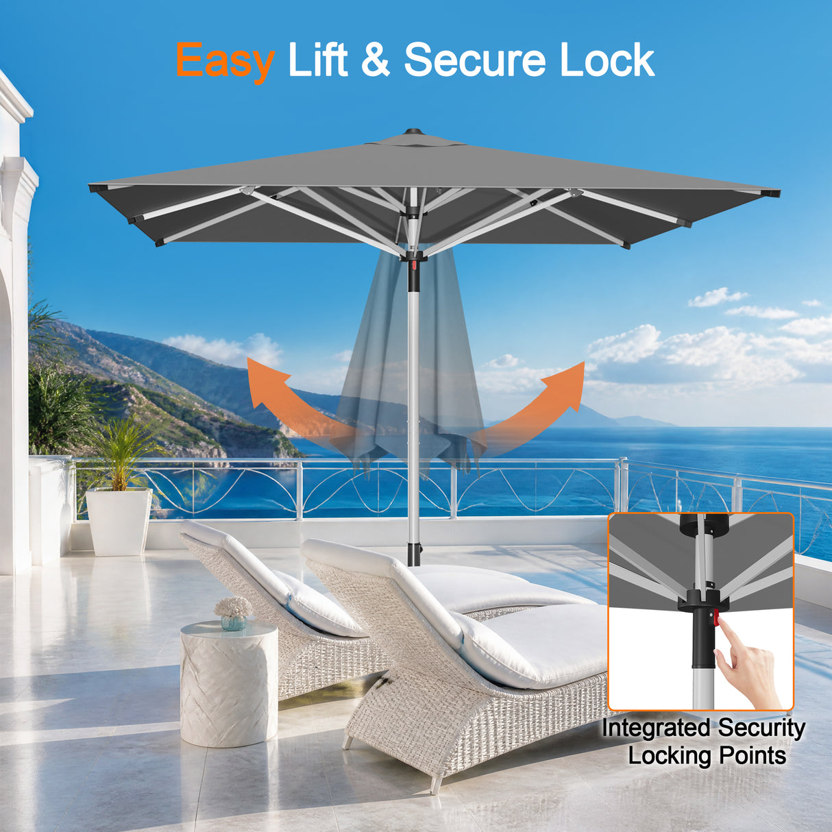 Patioslife Garden Parasol — Square & Round | Heavy-Duty Aluminium Pole, Double Vent Canopy | 2.7m, 3m & 3.35m