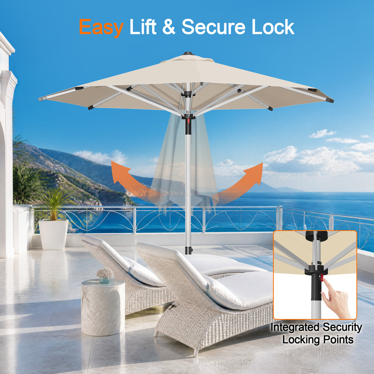 Patioslife Garden Parasol — Square & Round | Heavy-Duty Aluminium Pole, Double Vent Canopy | 2.7m, 3m & 3.35m