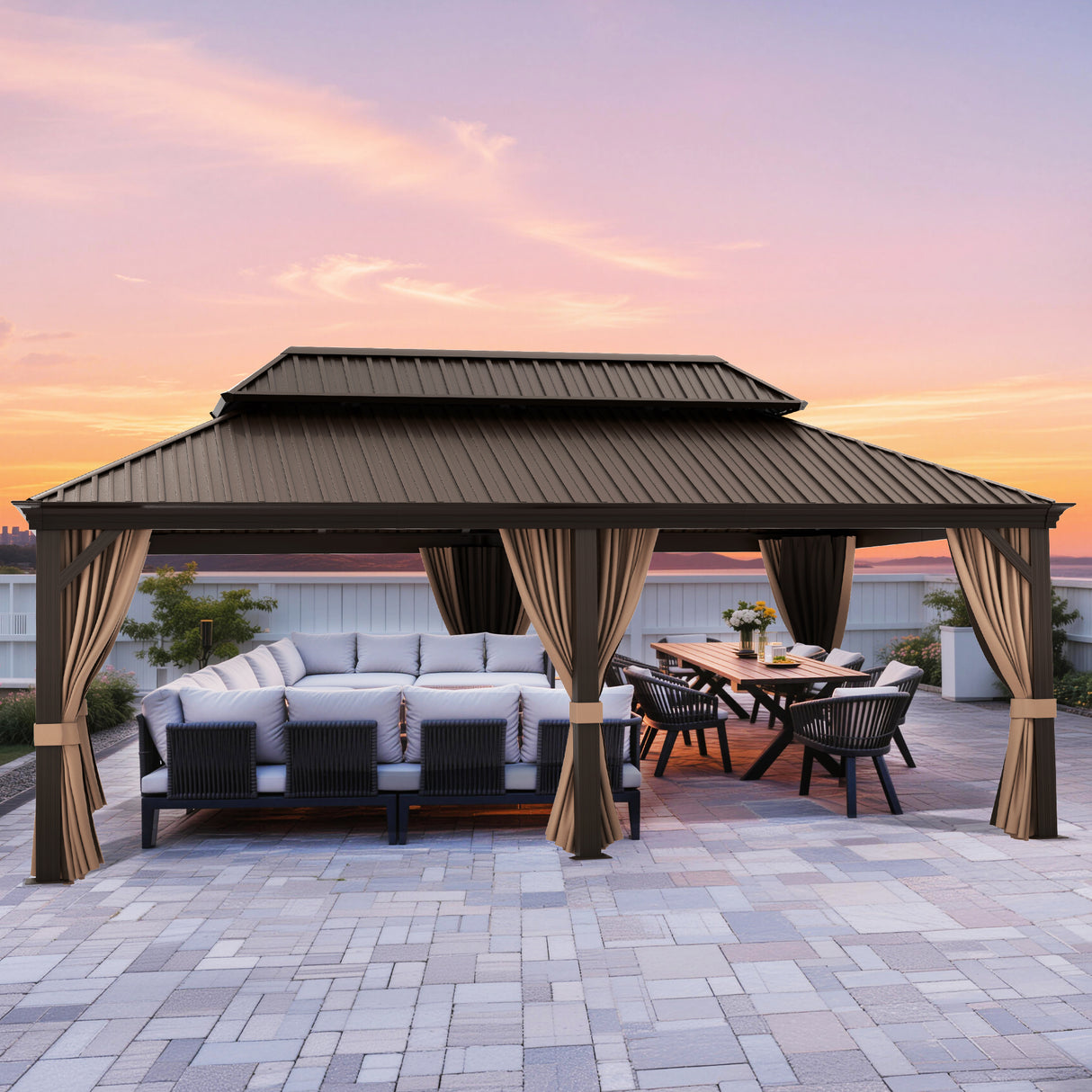 Patioslife Haven Hardtop Gazebo – Heavy-Duty Aluminium Frame, Double-Vented Roof & Curtains, Patio Pergola for Garden or Backyard