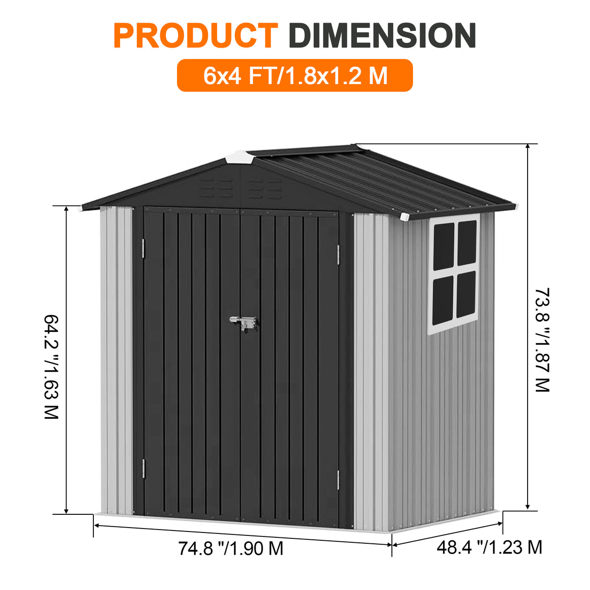 Patioslife YardVault Pro Galvanised Steel Metal Garden Shed with Window, Rust-Resistant Outdoor Tool Shed