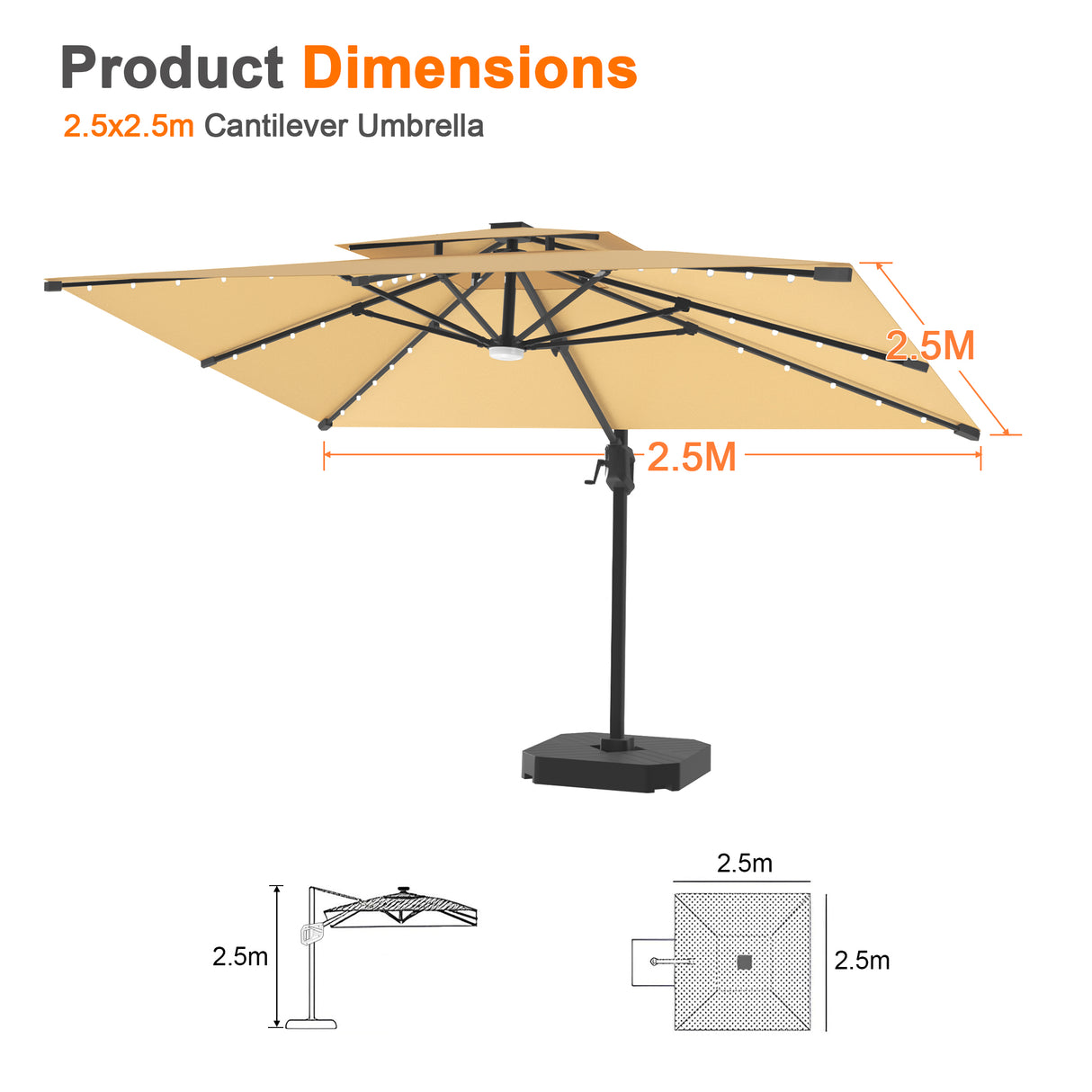 Patioslife Aegis Pro All-weather Cantilever Parasol with LED Lights, Reinforced & Powder-Coated Aluminium Ribs and Pole — Perfect for Garden & Patio