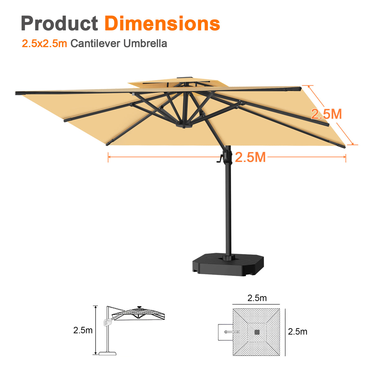 Patioslife Aegis Pro All-weather Cantilever Parasol , Reinforced & Powder-Coated Aluminium Ribs and Pole — Perfect for Garden & Patio