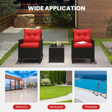 3-Piece Outdoor Wicker Rocking Chair Set – Patio Furniture with Soft Cushions & Glass Coffee Table – Rattan Bistro Set for Porch, Balcony, Garden, or Poolside