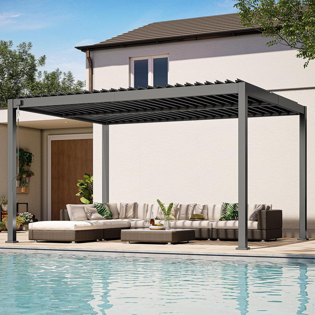 Patioslife Atlantic™ | 3 x 4m Heavy-Duty Aluminium Louvered Pergola with Adjustable Roof & LED Lights, Freestanding Weather-Resistant Shelter for Backyard & Poolside