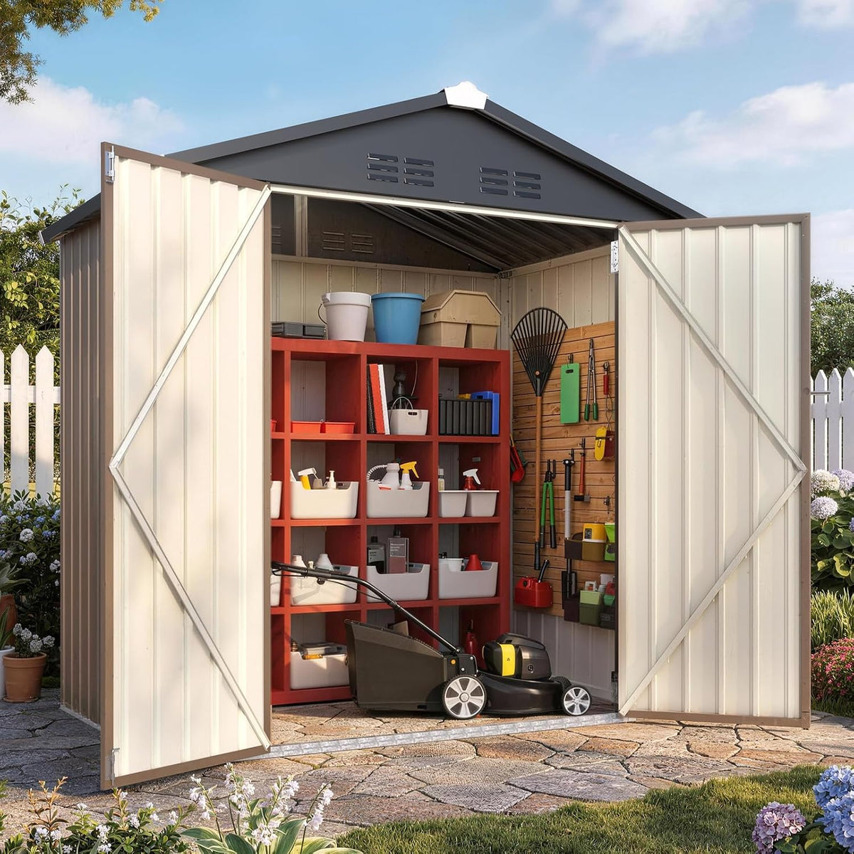 Patioslife Galvanised Steel Garden Shed Gable Roof Metal Outdoor Storage Unit Tool Shed for Garden Backyard Bike Storage All-Weather