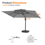 Patioslife Aegis Pro All-weather Cantilever Parasol with LED Lights, Reinforced & Powder-Coated Aluminium Ribs and Pole — Perfect for Garden & Patio