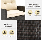 3-Piece Outdoor Wicker Rocking Chair Set – Patio Furniture with Soft Cushions & Glass Coffee Table – Rattan Bistro Set for Porch, Balcony, Garden, or Poolside