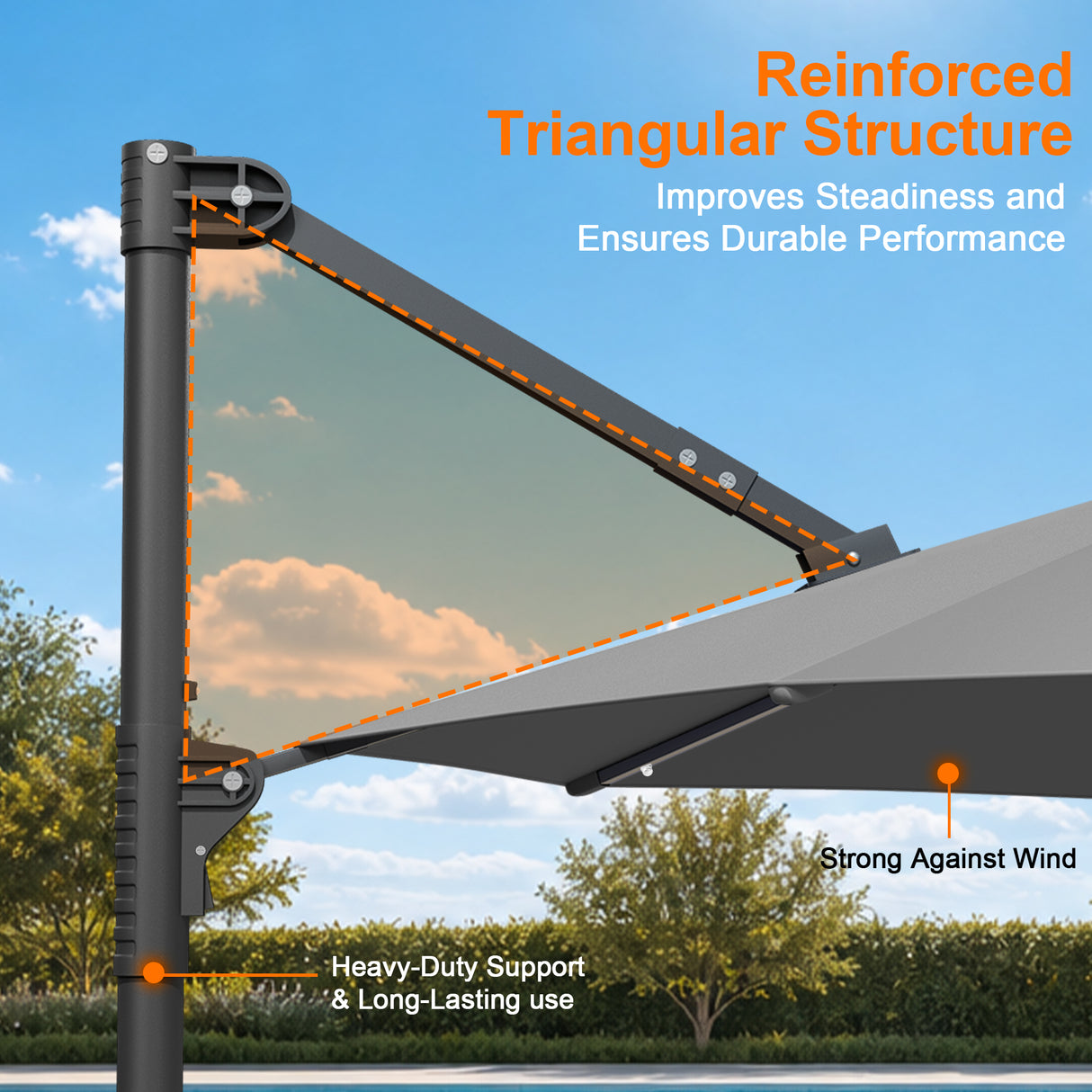 Patioslife Aegis Pro Round Cantilever Patio Umbrella with Solar LED Lights & Shade Protection