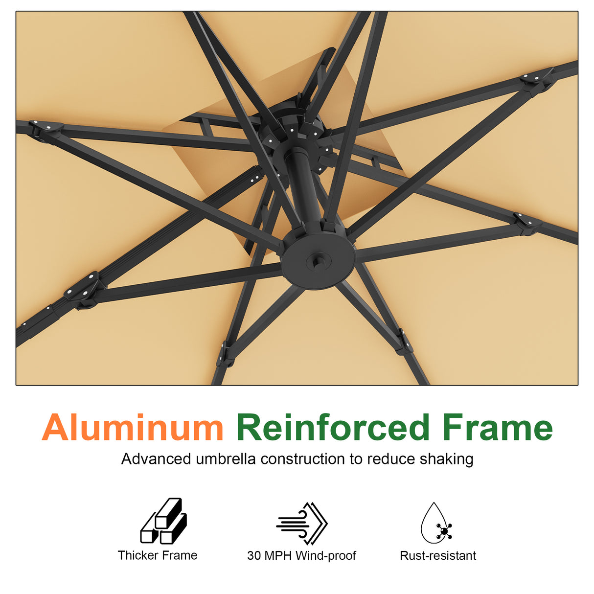 Patioslife Aegis Pro All-weather Cantilever Parasol , Reinforced & Powder-Coated Aluminium Ribs and Pole — Perfect for Garden & Patio
