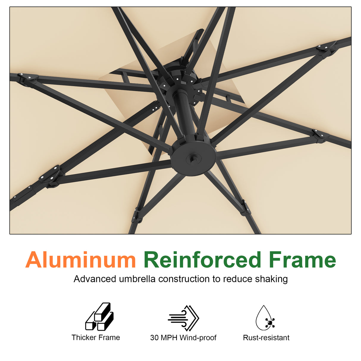 Patioslife Aegis Pro All-weather Cantilever Parasol , Reinforced & Powder-Coated Aluminium Ribs and Pole — Perfect for Garden & Patio
