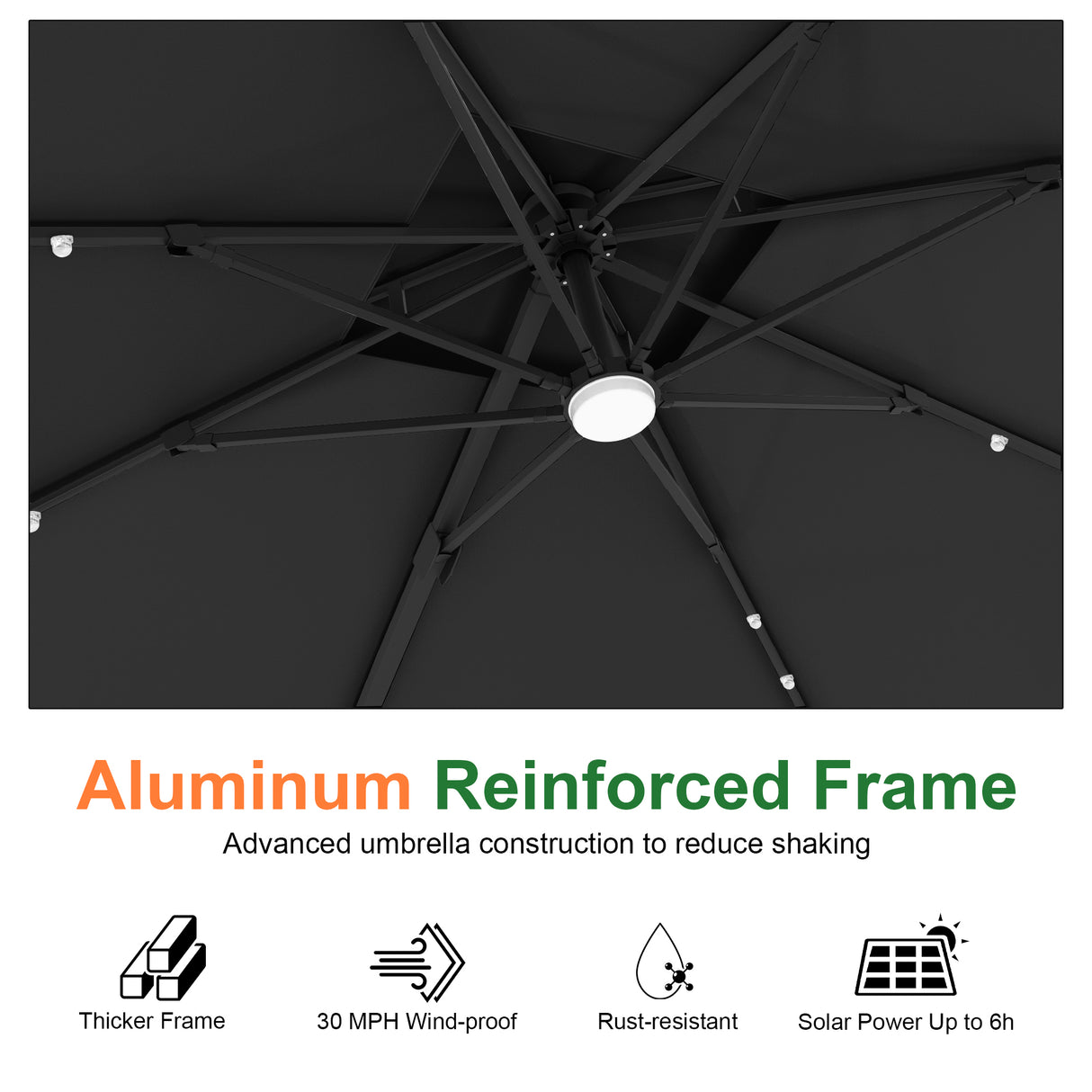 Patioslife Aegis Pro All-weather Cantilever Parasol with LED Lights, Reinforced & Powder-Coated Aluminium Ribs and Pole — Perfect for Garden & Patio