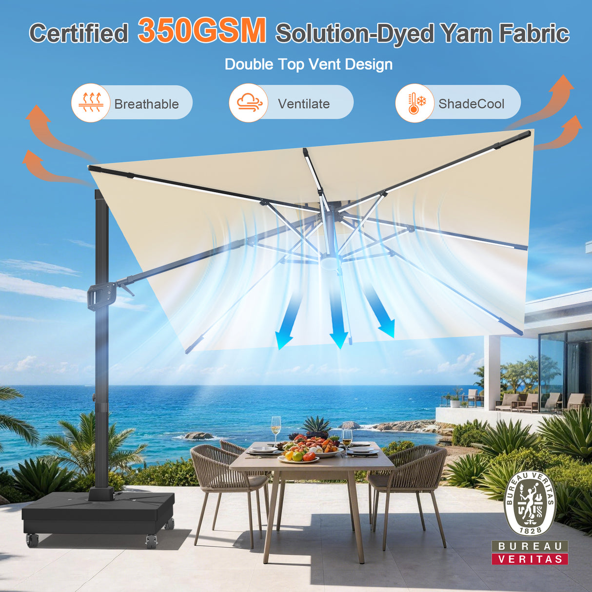 Patioslife Aegis Signature Series Rotating Cantilever Patio Umbrella with Adjustable Tilt for Garden & Poolside