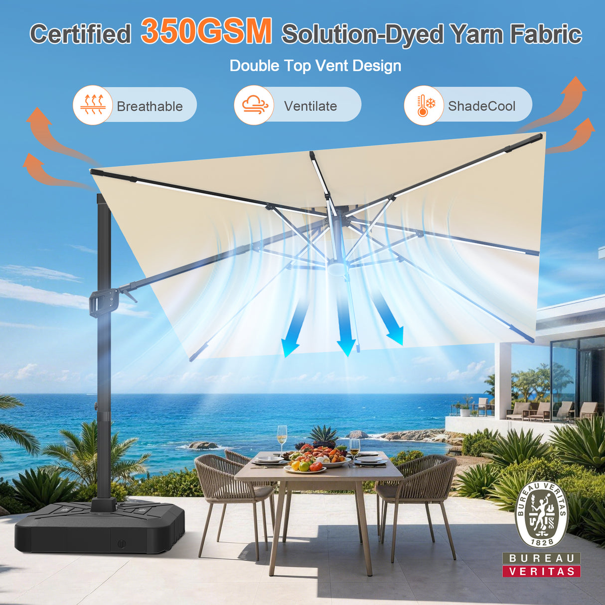 Patioslife Aegis Signature Series Rotating Cantilever Patio Umbrella with Adjustable Tilt for Garden & Poolside