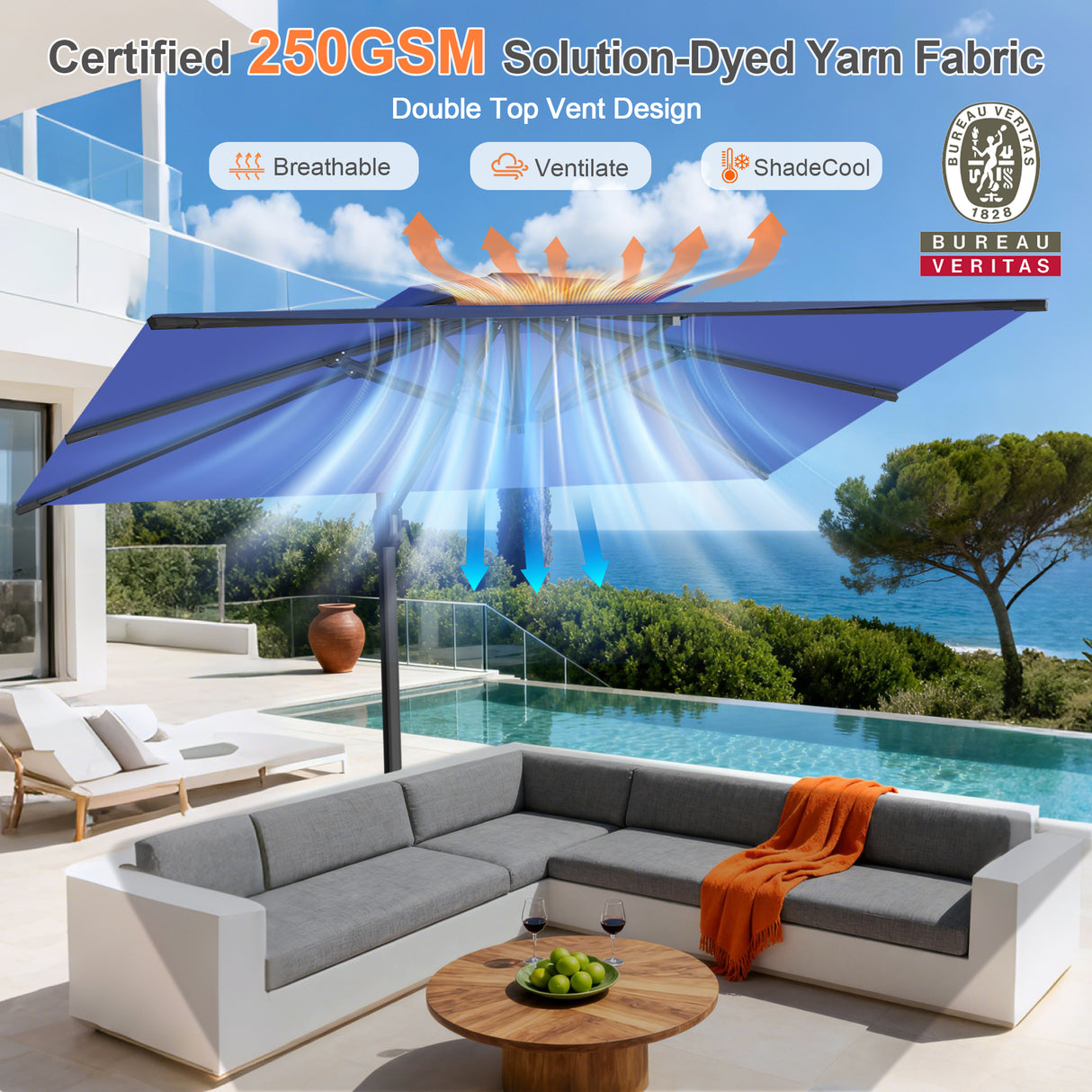 Patioslife Aegis Pro All-weather Cantilever Parasol , Reinforced & Powder-Coated Aluminium Ribs and Pole — Perfect for Garden & Patio