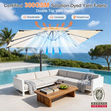 Patioslife Aegis Premium Cantilever Parasol with LED Strip Lights, Fibreglass Ribs & Powder-Coated Aluminium Pole — Luxury Garden & Patio Shade