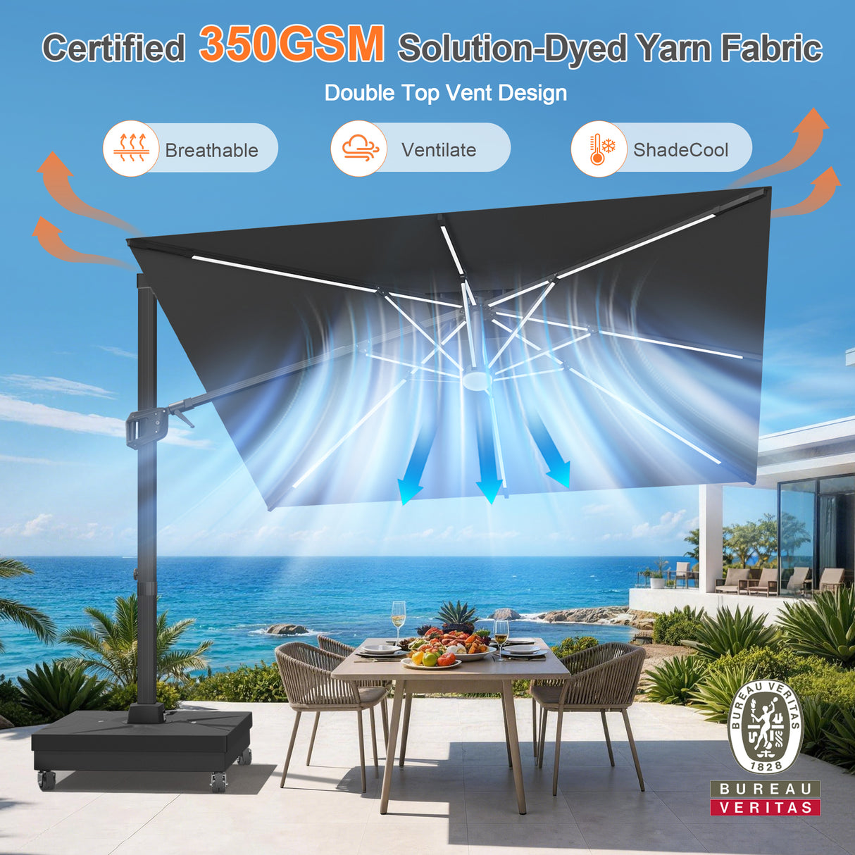 Patioslife Aegis Signature Series Rotating Cantilever Patio Umbrella with Adjustable Tilt for Garden & Poolside