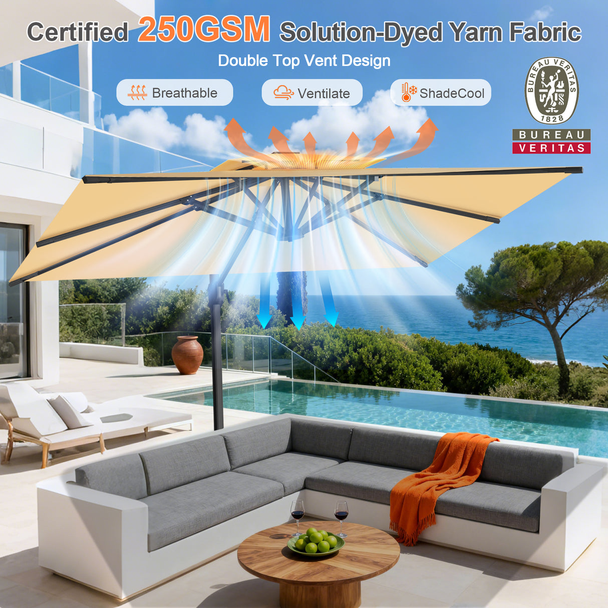 Patioslife Aegis Pro All-weather Cantilever Parasol , Reinforced & Powder-Coated Aluminium Ribs and Pole — Perfect for Garden & Patio