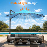 Patioslife Aegis Pro Round Cantilever Patio Umbrella with Solar LED Lights & Shade Protection