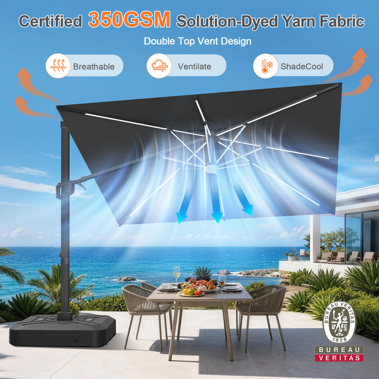Patioslife Aegis Signature Series Rotating Cantilever Patio Umbrella with Adjustable Tilt for Garden & Poolside