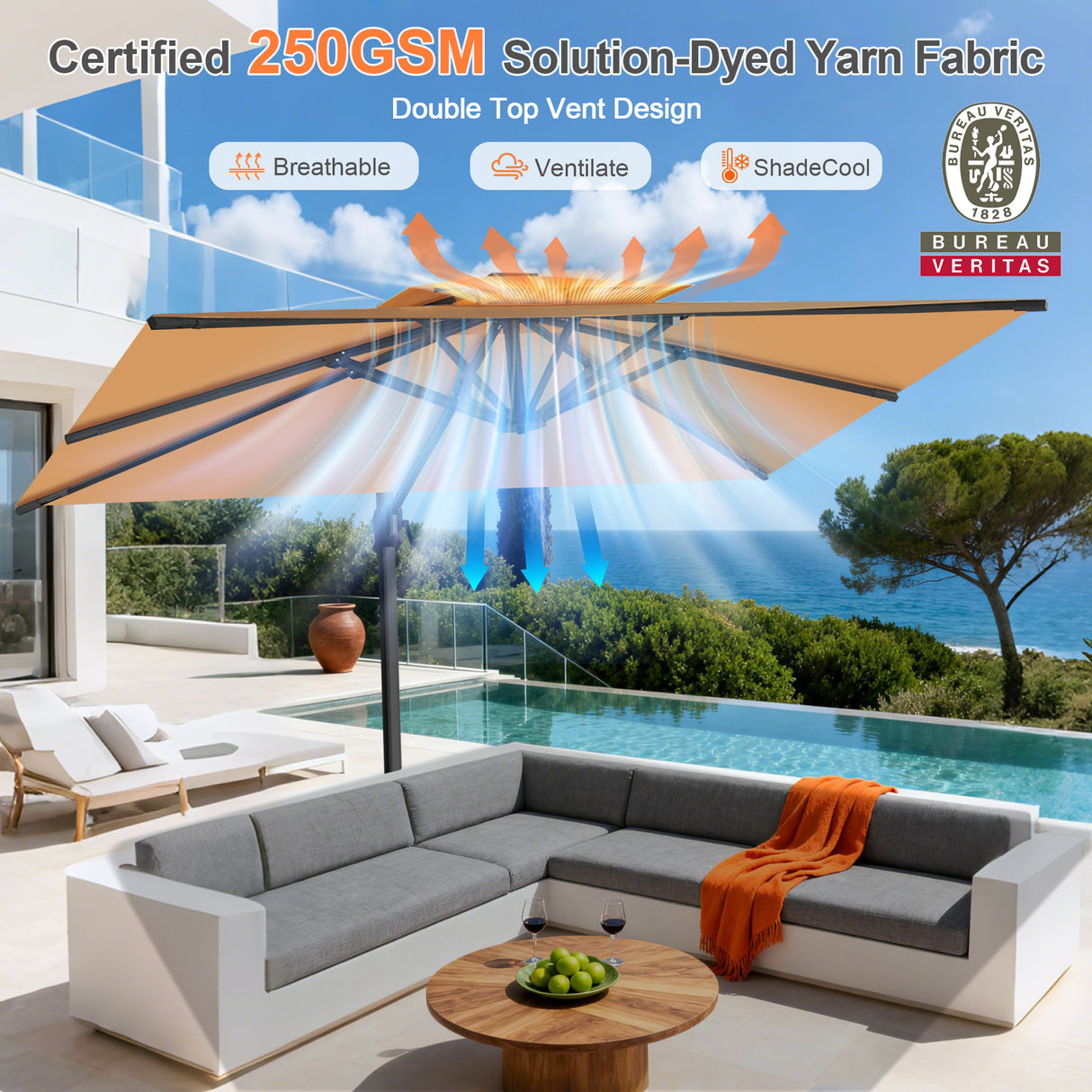 Patioslife Aegis Pro All-weather Cantilever Parasol , Reinforced & Powder-Coated Aluminium Ribs and Pole — Perfect for Garden & Patio